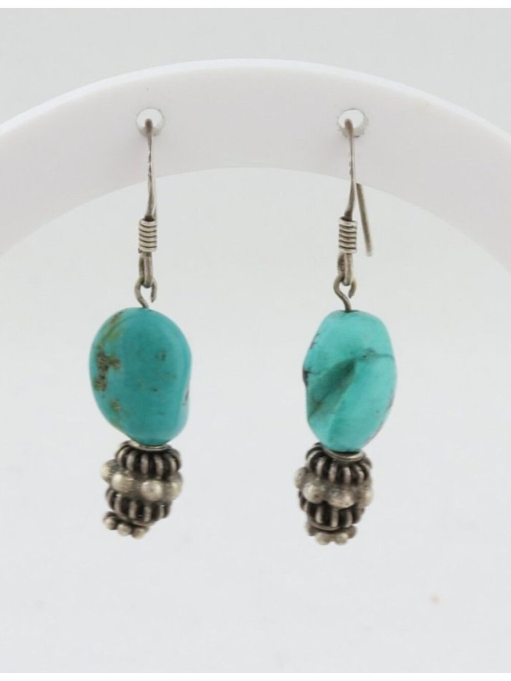 Sterling Silver Natural Turquoise Earrings Dangle Drop 1 1/8" x 3/8"